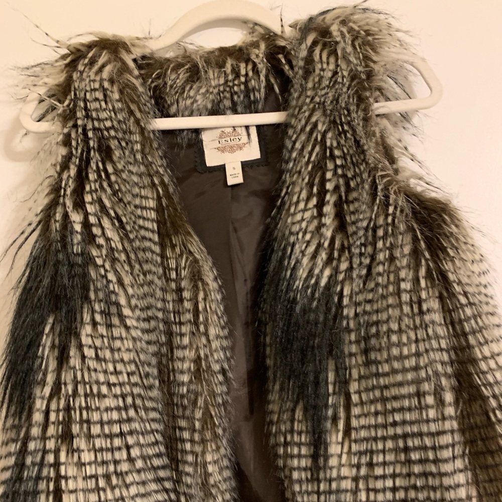 black/white/grey feather vest
